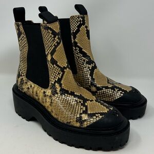 Tory Burch Black and Tan Snake Print Platform Shoes